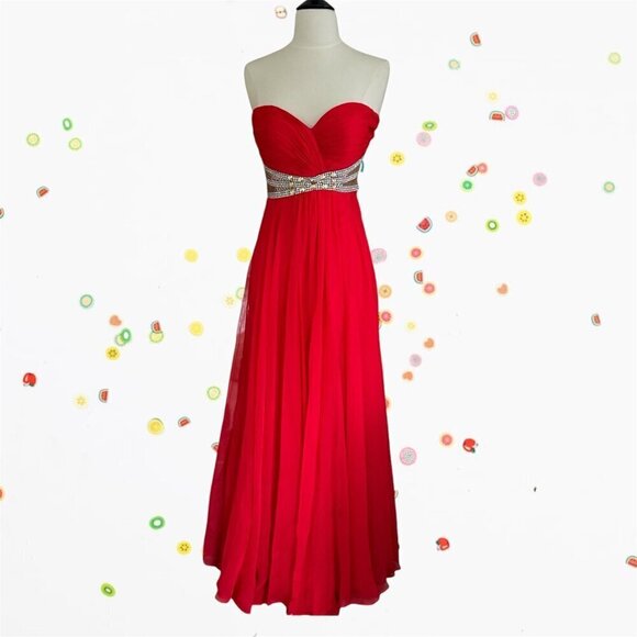 Tiffany Design Red Chiffon Beaded Sweetheart Strapless Dress Gown SZ 2 NWT READ - Picture 1 of 13